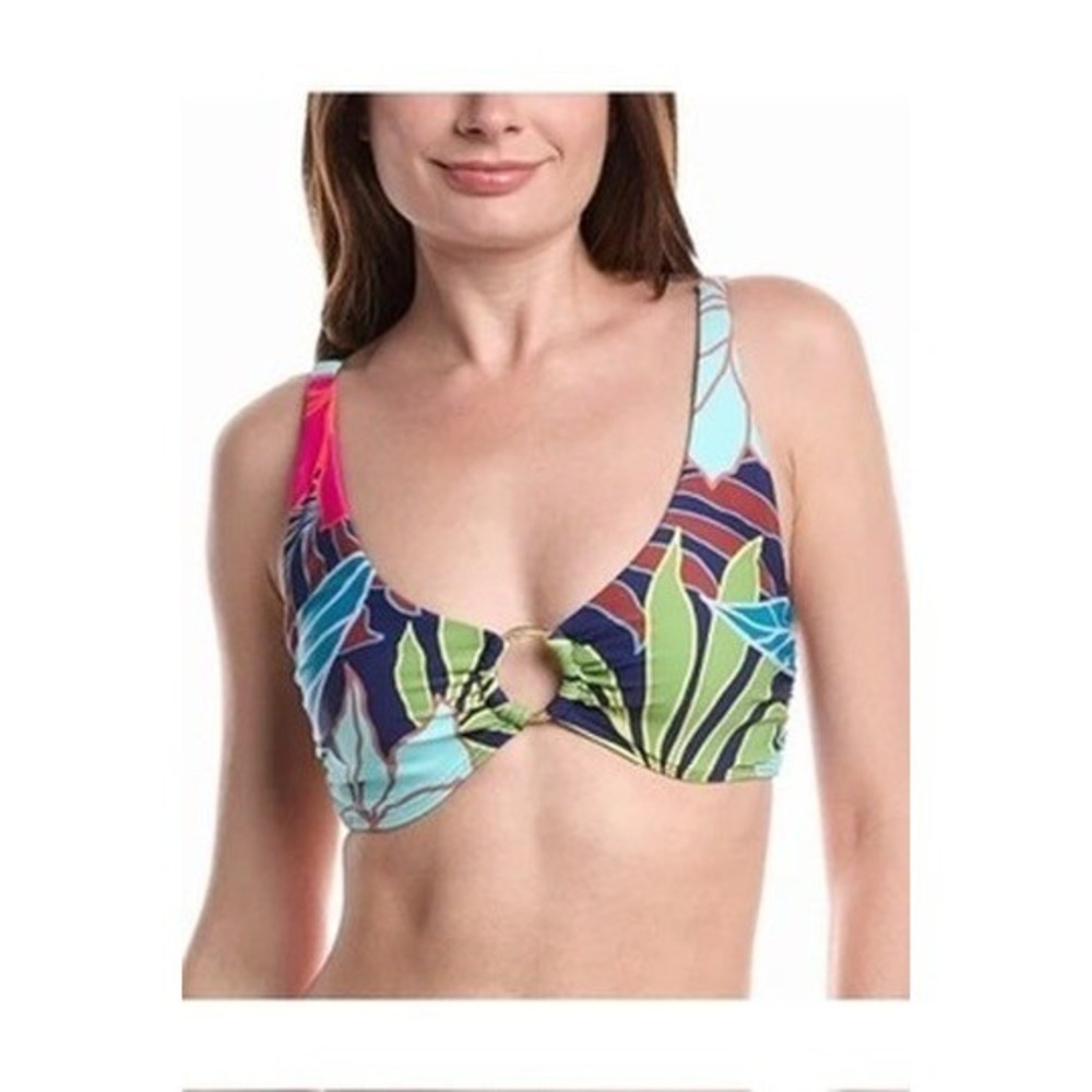 NWT Vince Camuto Bikini Top Womens Multicolor Tropical Floral Ring Detail S $94